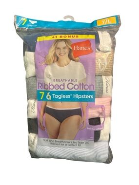 Hanes Ribbed Cotton Hipster Panties 7 Pack Multicolor 7 L Tagless Breathable